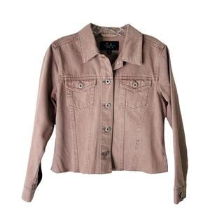 LA Coalition pink denim button cropped distressed jean jacket medium